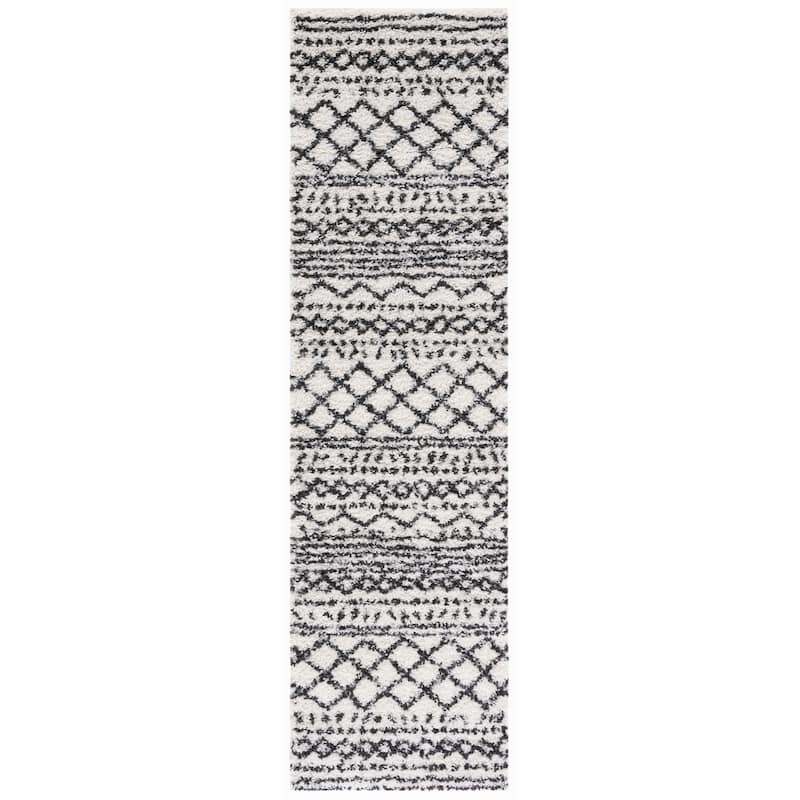 SAFAVIEH Arizona Shag Lotta Moroccan 1.2-inch Thick Rug - 2'3" x 8' Runner - Ivory/Black
