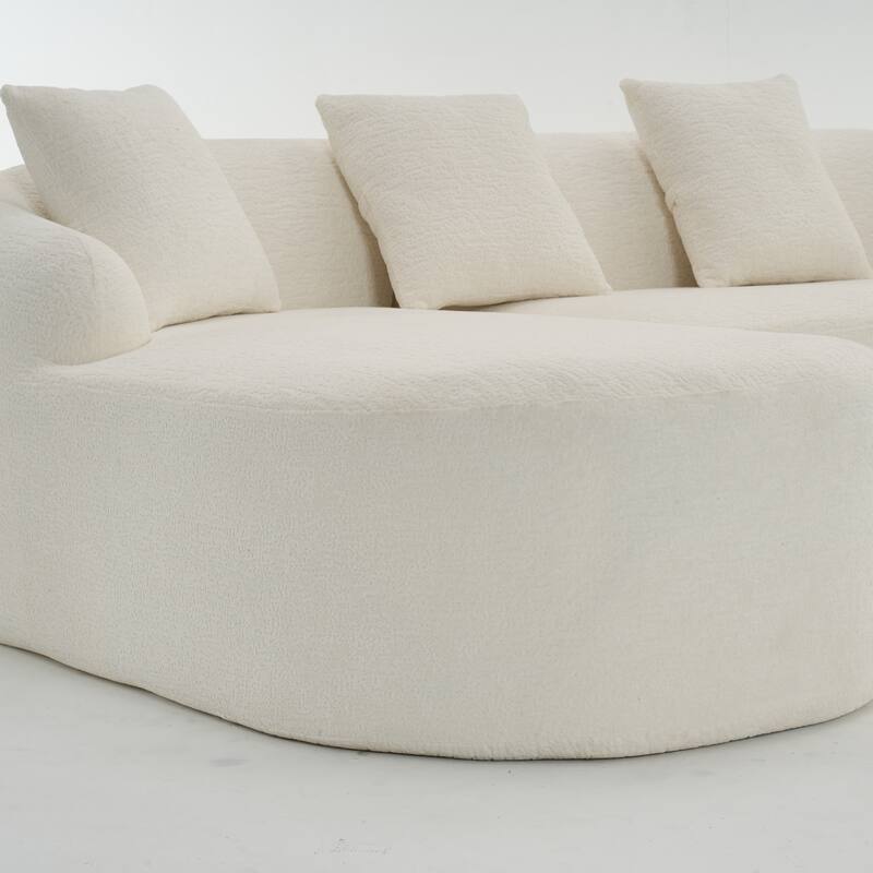 L-Shaped Sectional Sofa with Curved Chaise, Chenille Boneless Cloud Sofa, Modular 4-Seater Sofa with 4 Throw Pillows