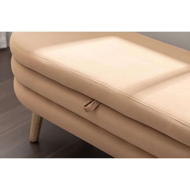 Velvet Fabric Storage Bench Bedroom Bench With Wood Legs For Living Room Bedroom