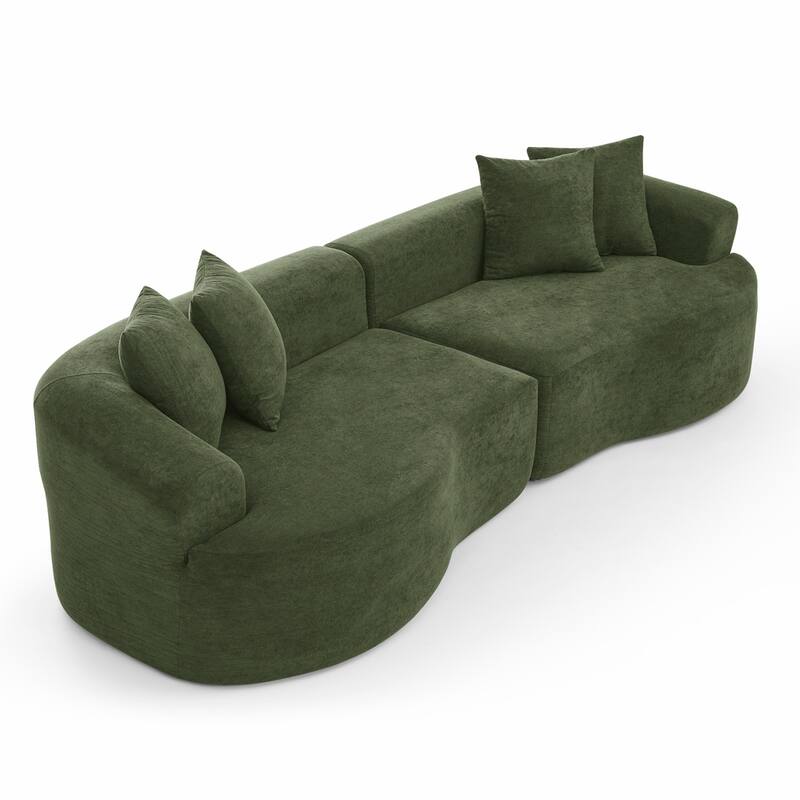 Modern Cloud 4 Seater Sectional Curved Sofa, Minimalist Compression Living Room Couch, No Assembly Needed, Chenille