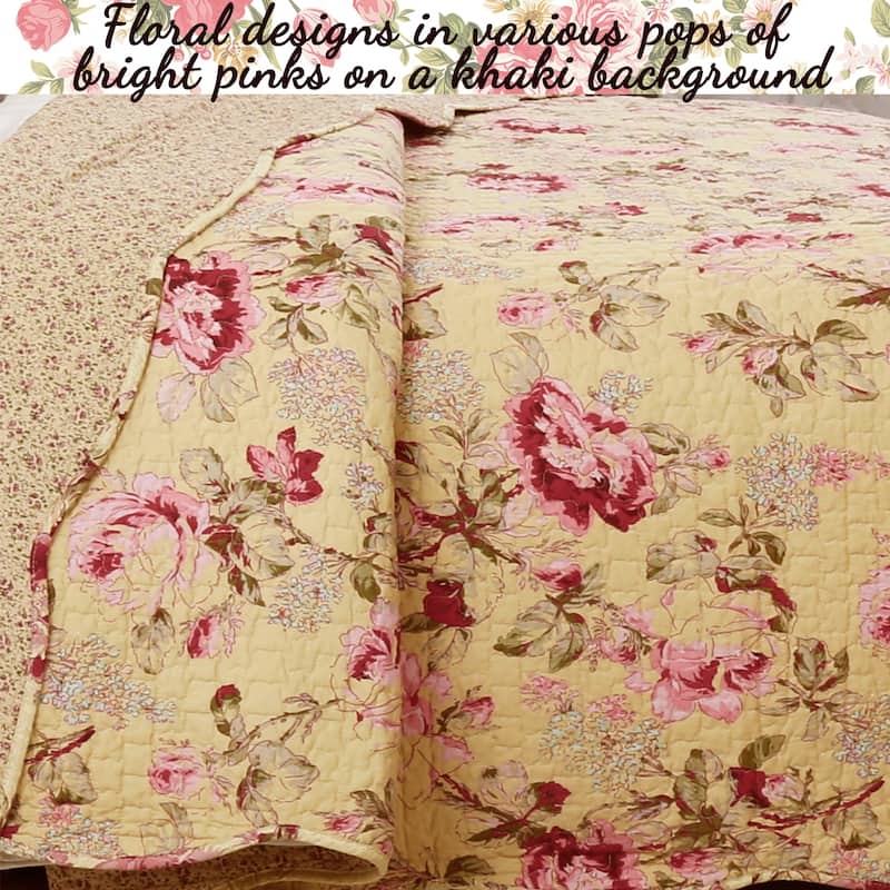 Porch & Den Gladiola Pink Rose Cottage Cotton Quilt Bedding Set