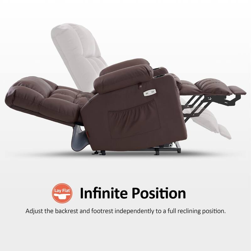 MCombo Medium Dual Motor Power Lift Recliner Chair Infinite Position, Massage and Heat, Extended Footrest, Faux Leather 7890