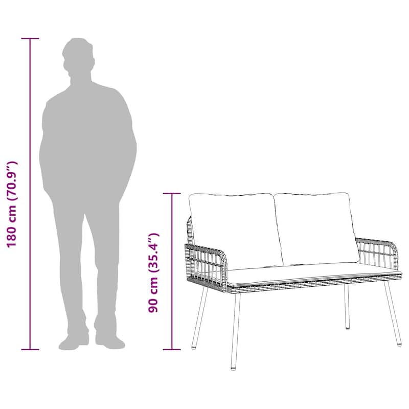 vidaXL Garden Bench Black 114x64x78 cm Poly Rattan - 44.9 x 25.2 x 30.7