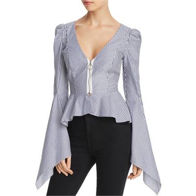 Petersyn Womens Poplin Peplum Blouse,, Blue, X-Small