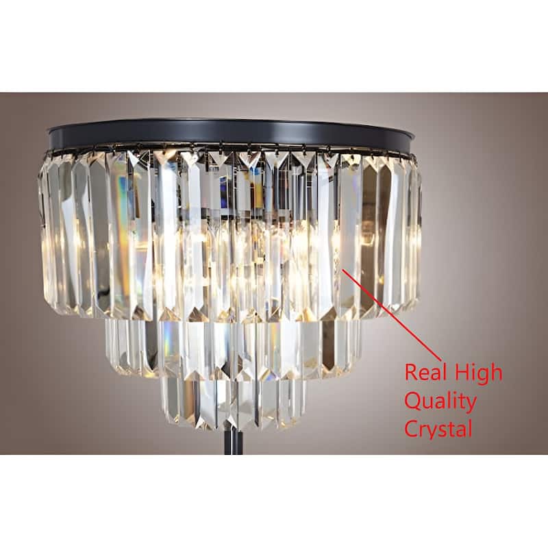 Crystal Luxury Floor Lamp with Chandelier Look, Three Tiers Clear Glass