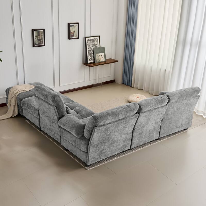 GDFStudio - 4-Seater Adjustable Backrest 119" Chenille Sofa with 2 Ottomans and 4 Throw Pillows