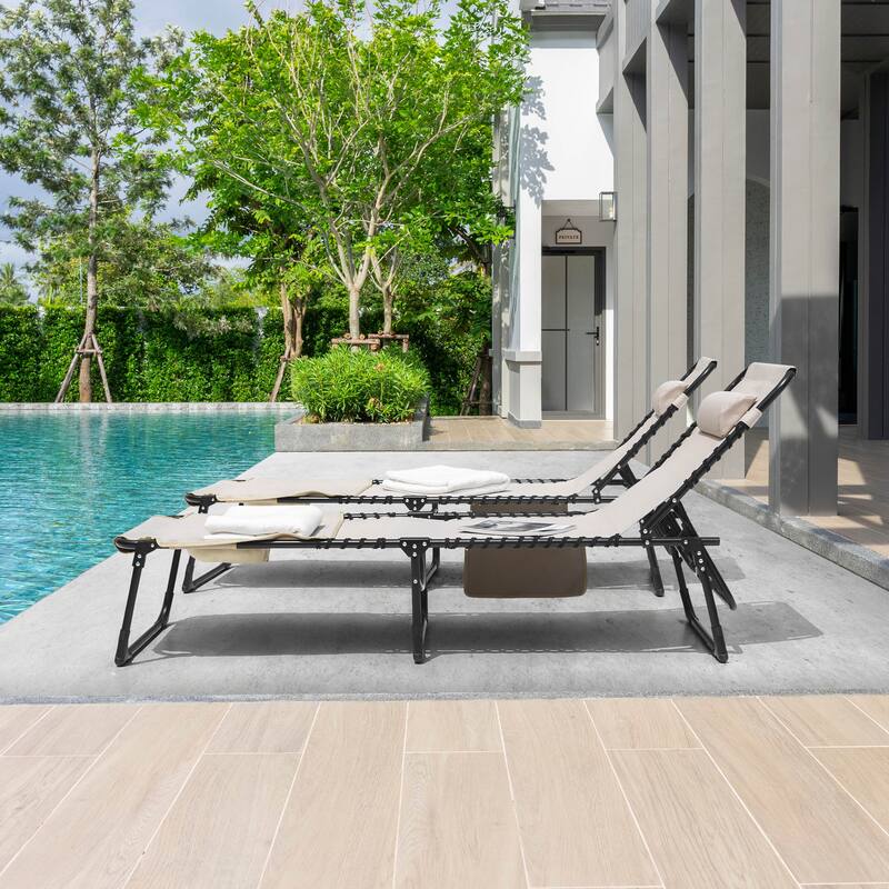 Outdoor Adjustable Oxford Lounge Chair Folding Tanning Chair with Pillow
