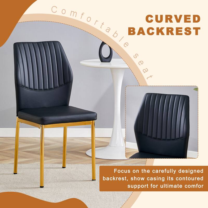 4-Piece Dining Set with 36.6'' Round Tempered Glass Table & Black-Gold Chairs - Modern Luxe Style