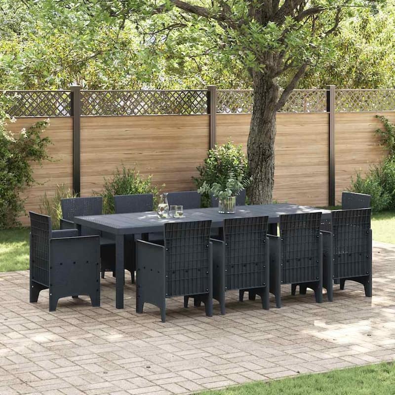 vidaXL Garden Dining Set 11 pcs Poly rattan - 39 x 98 x 29 - Anthracite/ without cushion set 2