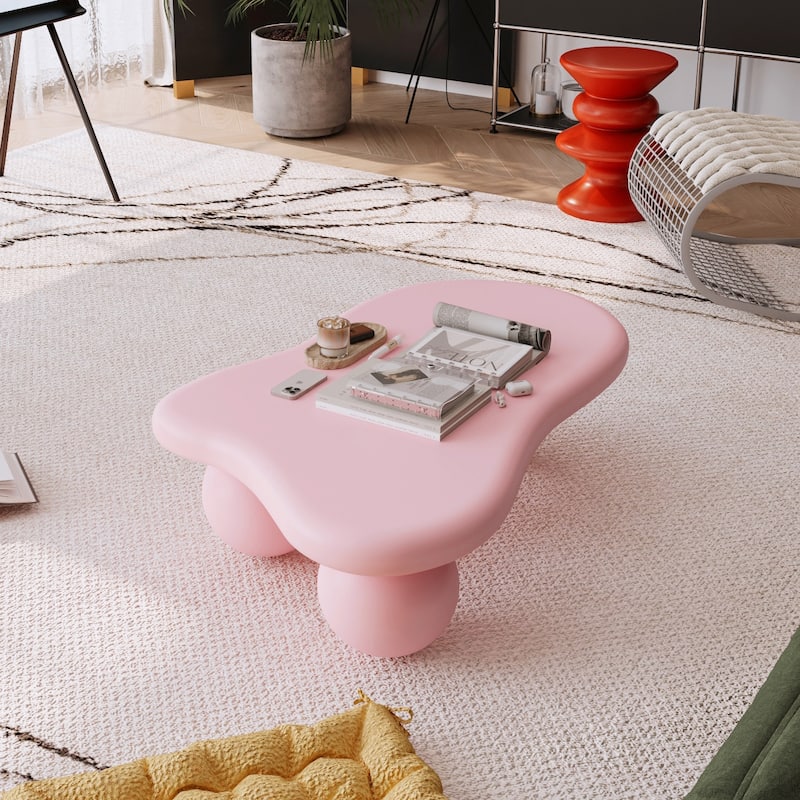 40 Inch Cloud Shaped Coffee Table with 3 Ball Legs for Living Room - Pink