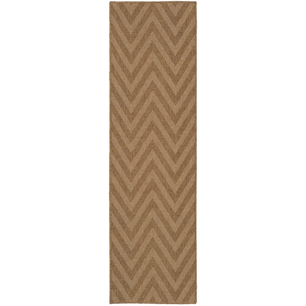 Style Haven Veranda Chevron Tonal Stripes Brown Indoor-Outdoor Rug
