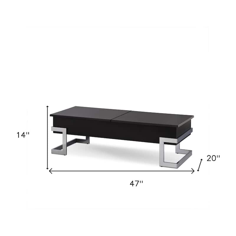 47-Inch White and Silver Lift Top Coffee Table with Metal Sled Base - 47” x 20” x 14”