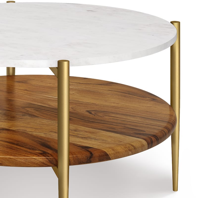 WYNDENHALL Fleetwood Round Coffee Table in White/Natural - 30" d x 30" w x 17" h