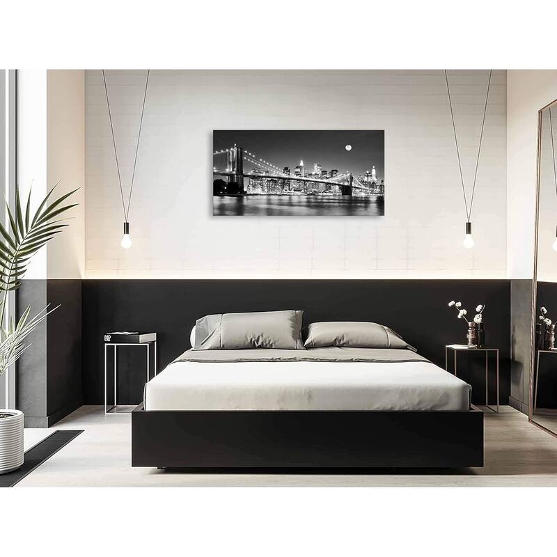 Night New York City Scene Picture Paintings Black and white Wall Art