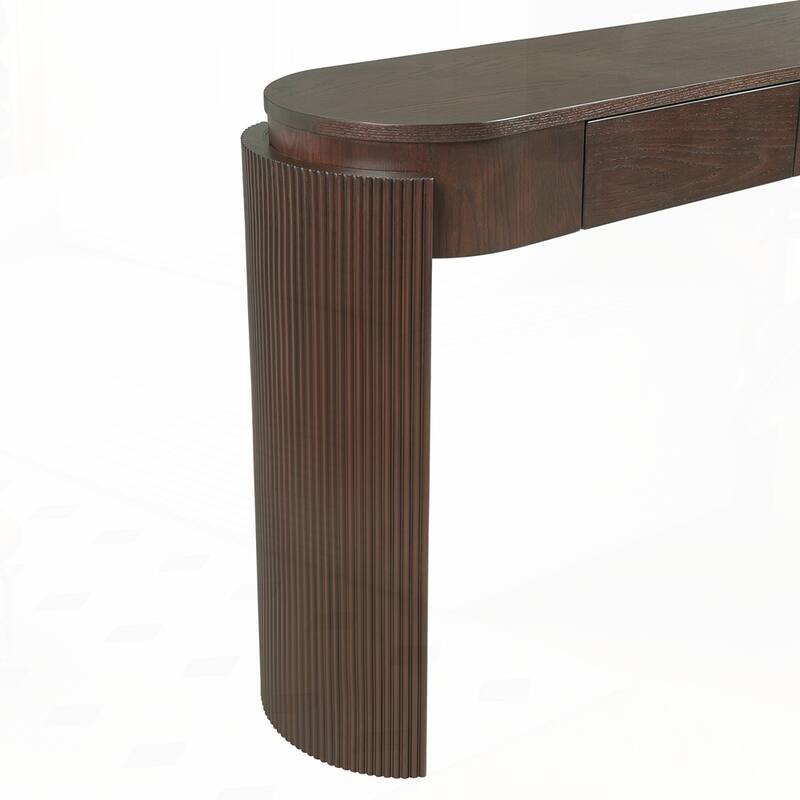 Oval Top and 2 Drawers Entryway Table with Natural Wood Grain Finish