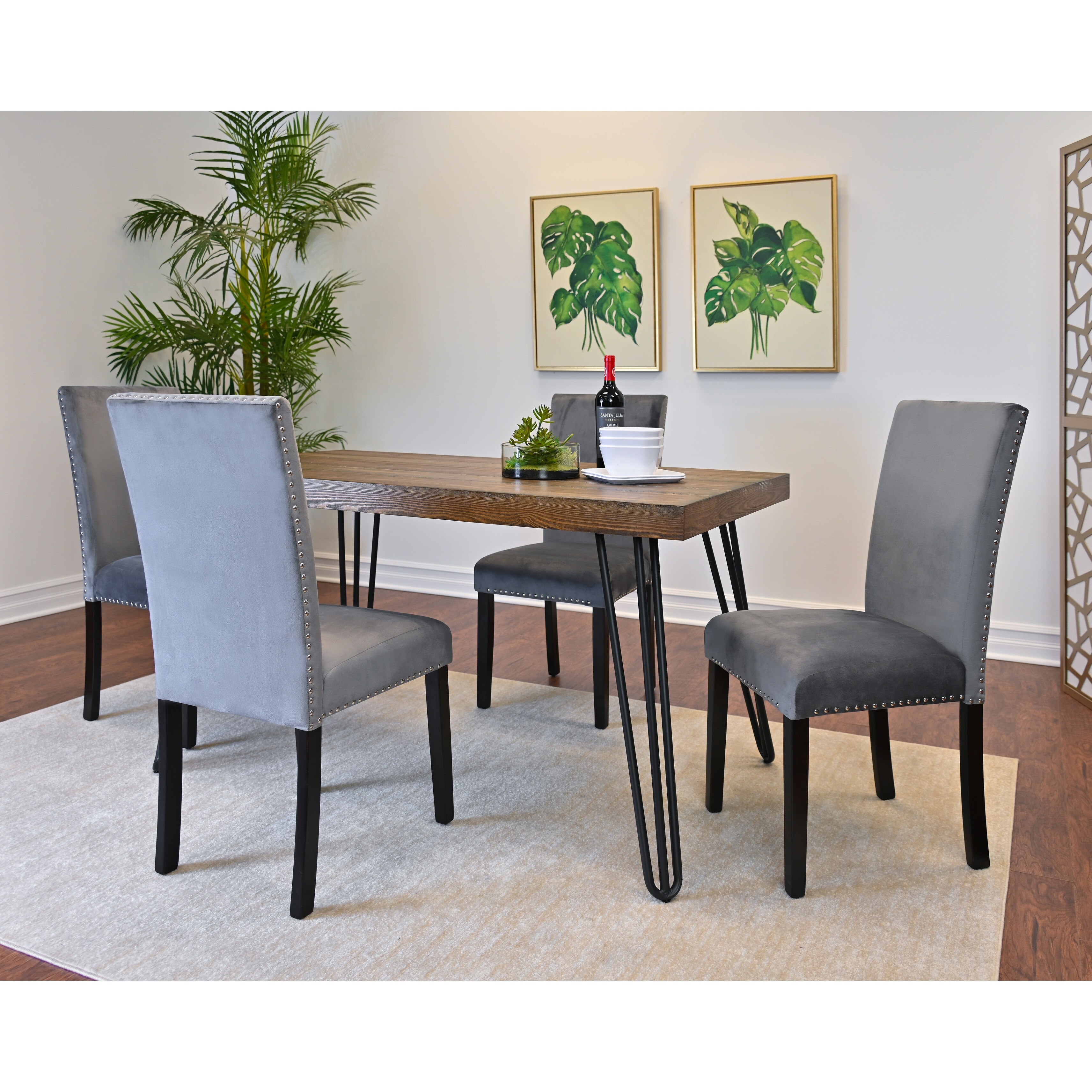 Roundhill Furniture Ashzo 5-Piece Dining Set, Hairpin Dining Table