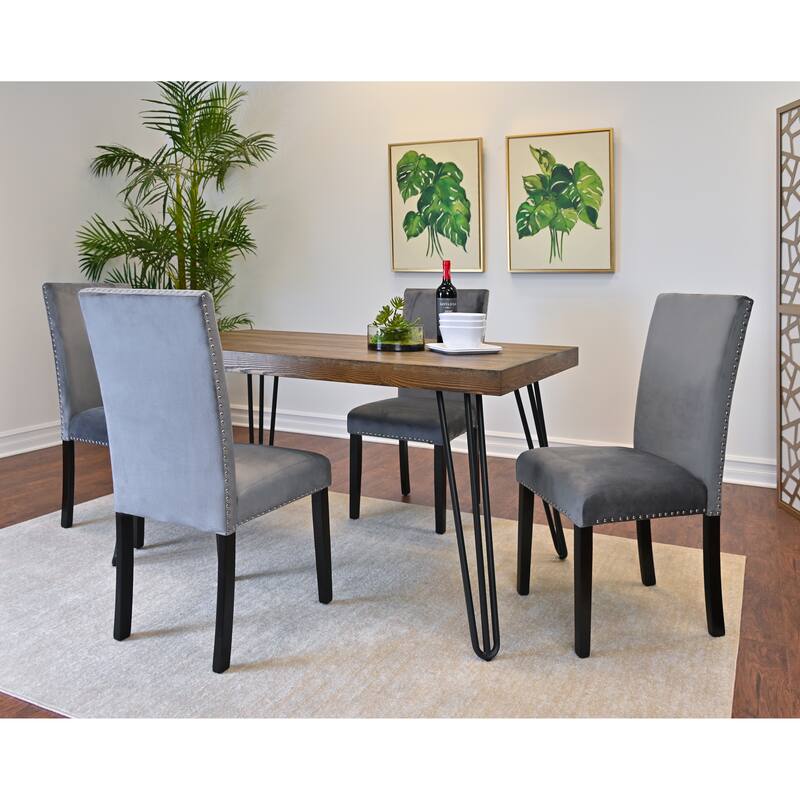Velvet Upholstered Dining Chairs with Nailhead Trim, Rectangular Dining Table Set, Kitchen Table with Metal Hairpin Legs