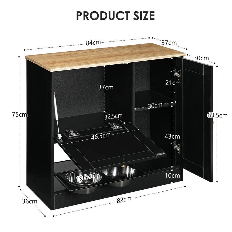 Feeding Station with 2 Lockers, Pet Feeding Station with 2 Elevated Dog Bowls, Side Hooks, Anti-Tipping Kit