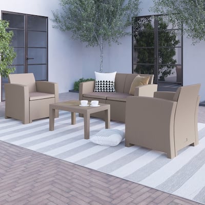 4 Piece Outdoor Faux Rattan Chair, Loveseat and Table Set - 27"D x 26.75" - 47"W x 30"H