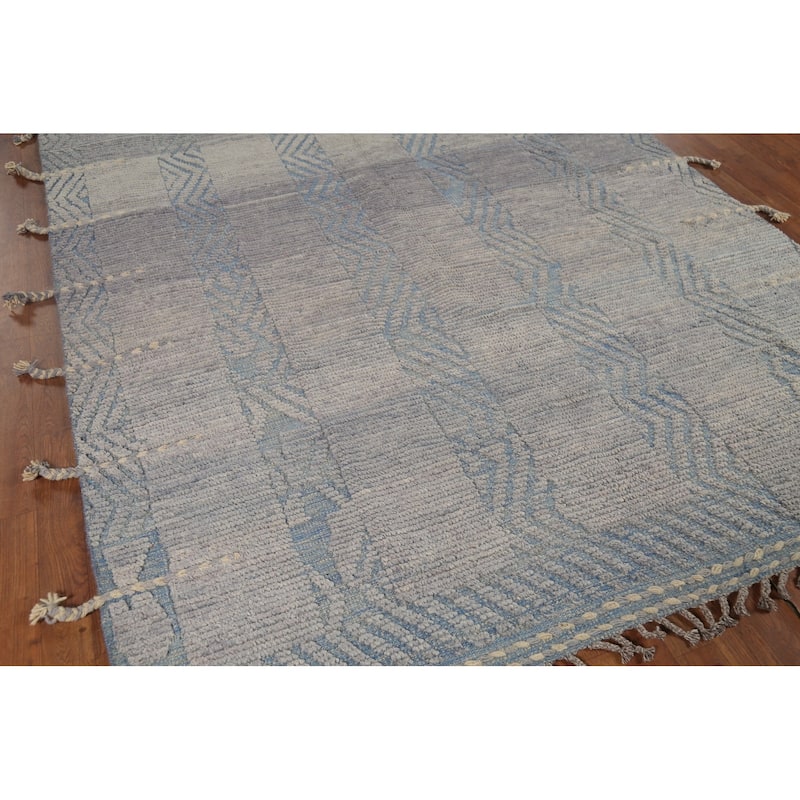 Gray Striped Moroccan Area Rug Hand-Knotted Wool Carpet - 6'7"x 10'9"