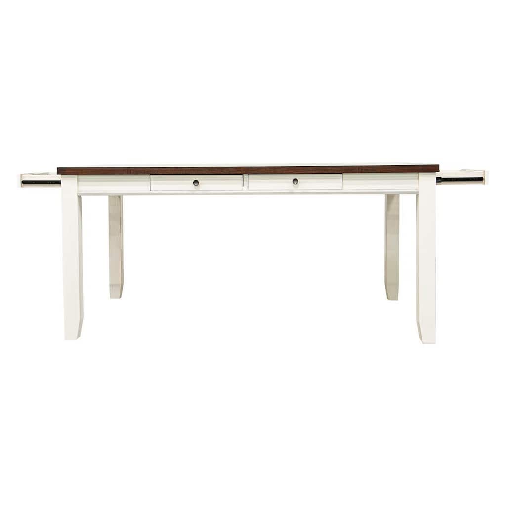 Sam 64 Inch Dining Table, Farmhouse Style with Drawers, White, Brown Wood