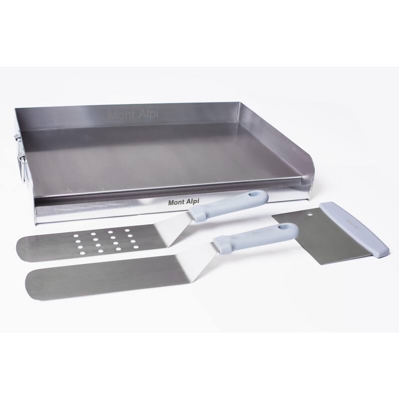 Mont Alpi MASHP Stainless Steel Universal Outdoor Flat Top Griddle Frying Pan Hot Plate Converter Kit + 2 Spatulas + Scraper