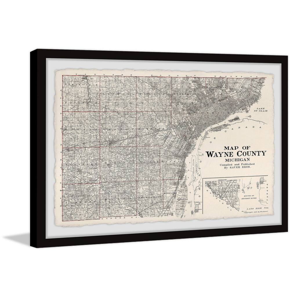 'Map of Wayne County, Michigan' Framed Painting Print