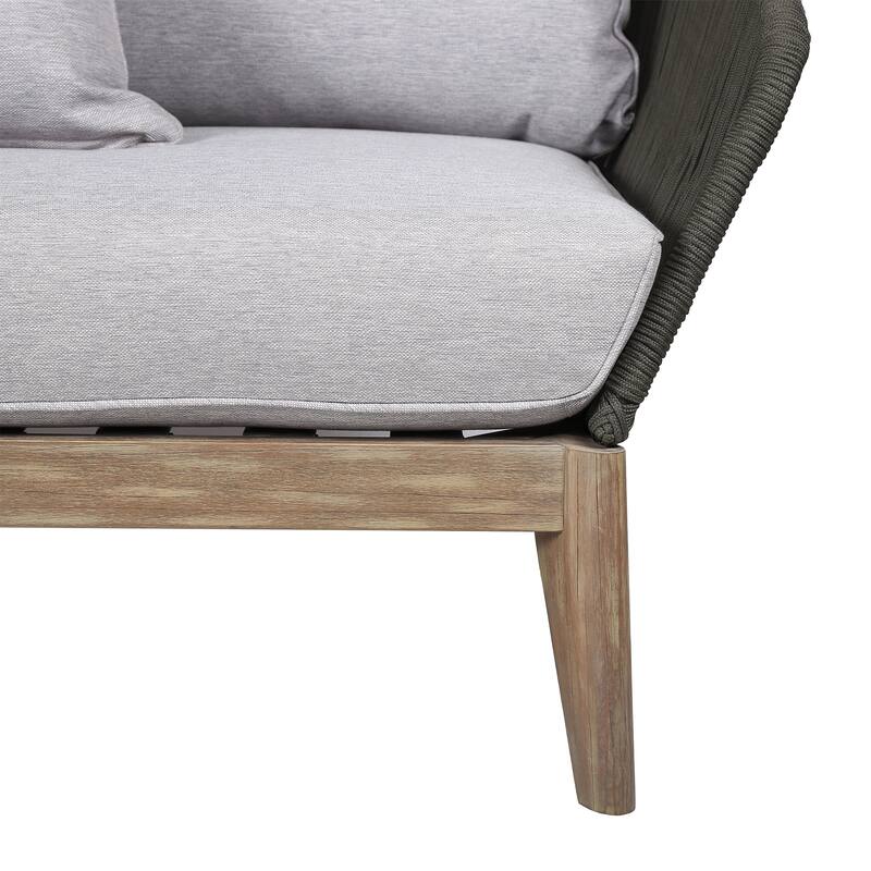 Athos Solid Eucalyptus Wood and Charcoal Rope Outdoor Patio Club Chair with Cushions