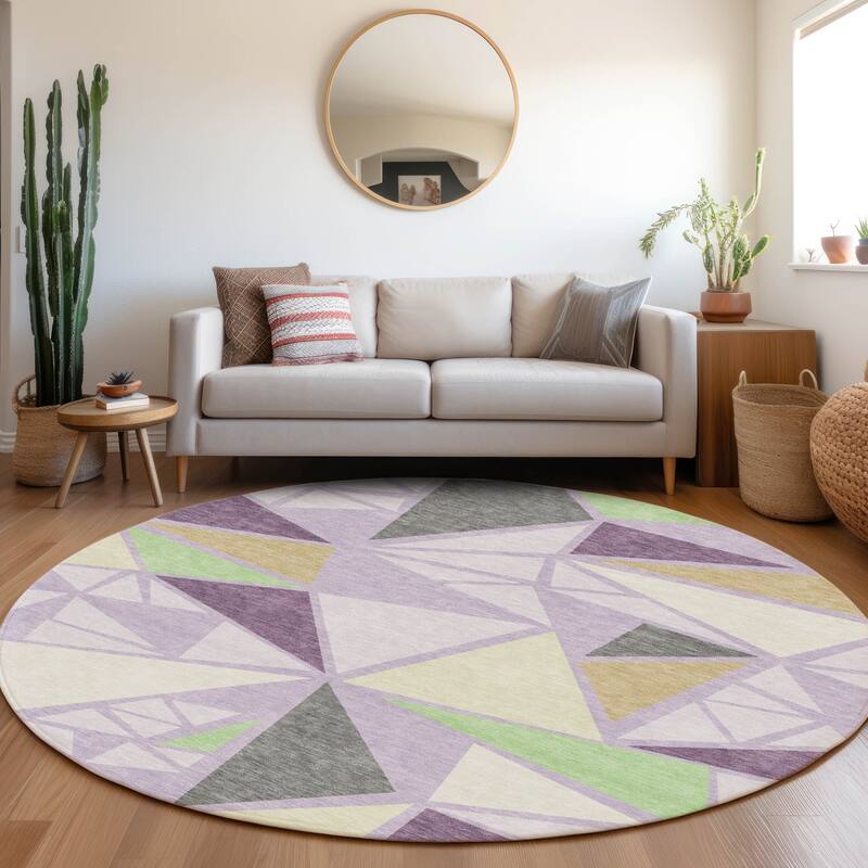 Machine Washable Indoor/ Outdoor Abstract Mosaic Chantille Rug - Lavender - 8' x 8'