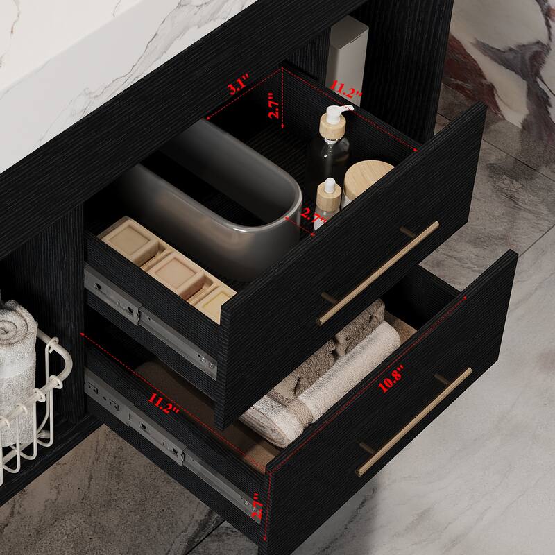 GDFStudio - Modern 29.9" Floating Bathroom Vanity with Sintered Stone Top, Ceramic Sink & U-Shape Drawers