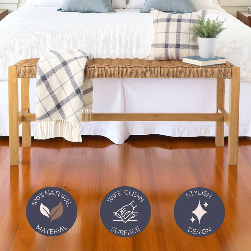 Alaterre Furniture Newport Wooden Entryway Bench - 40" Indoor Bedroom Bench with Handcrafted Woven Rope Seat