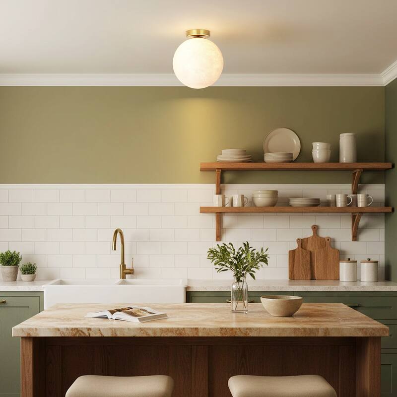 1-Light Modern 3D Printed Moon Plastic Gold Flush Mount Ceiling Light for Bedroom - 9.8 in. W x 10.6 in.H