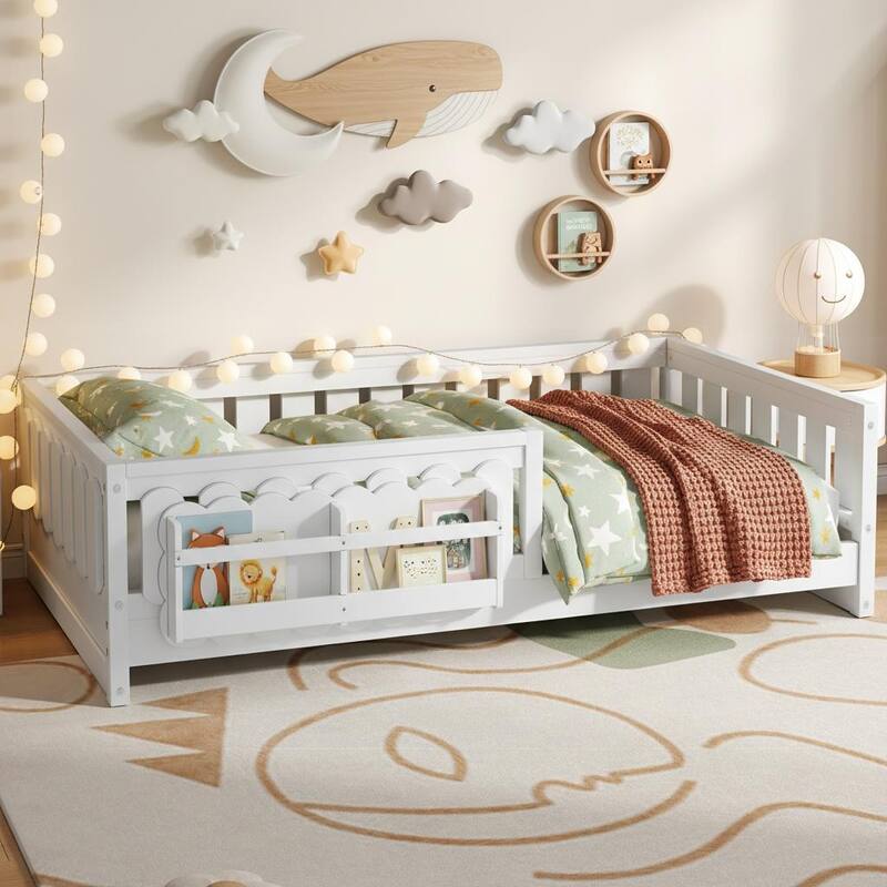 Wood Platform Bed with Guardrails and Built-In Bookshelves by Harper&Bright Designs