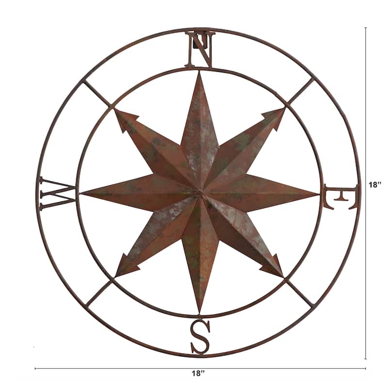 18" Rustic Nautical Metal Compass Wall Art Decor