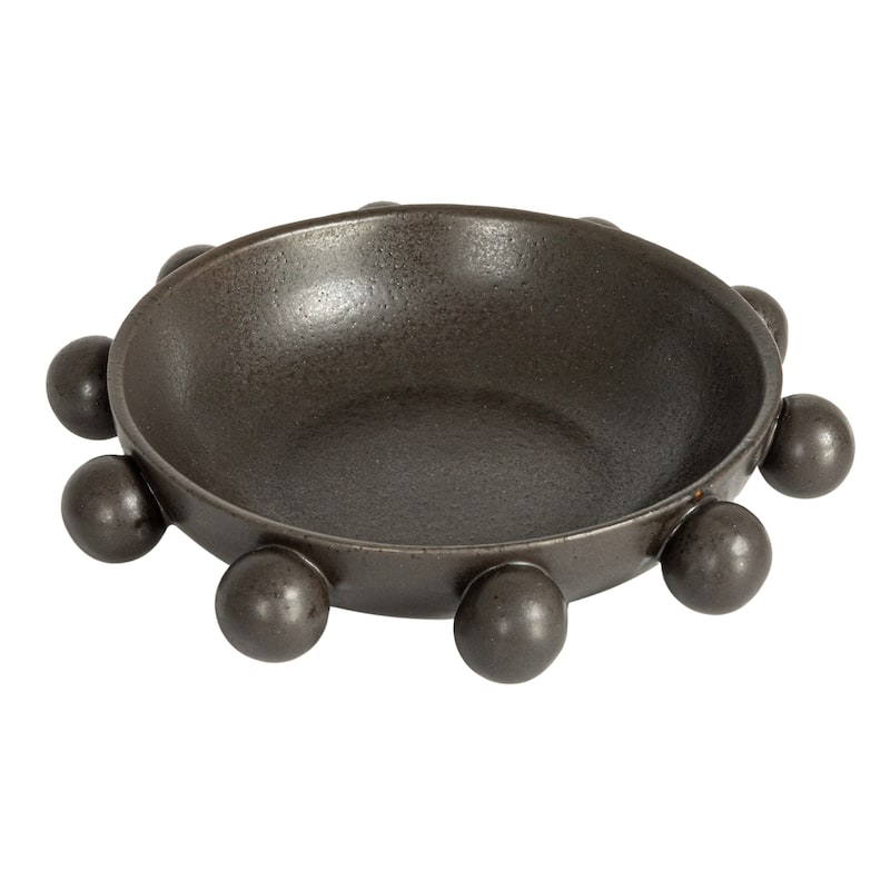 Stoneware Bowl with Orbs and Reactive Glaze - Black