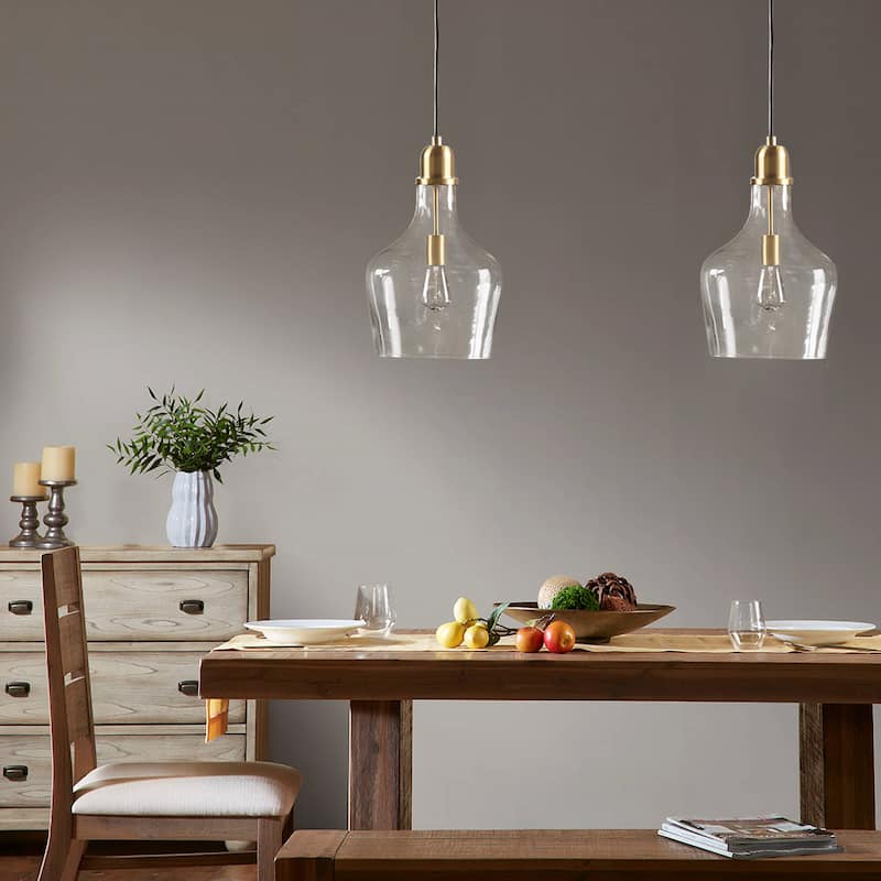 INK+IVY Auburn Bell Shaped Hanging Glass Pendant Light - Dia.13" - Gold/Clear