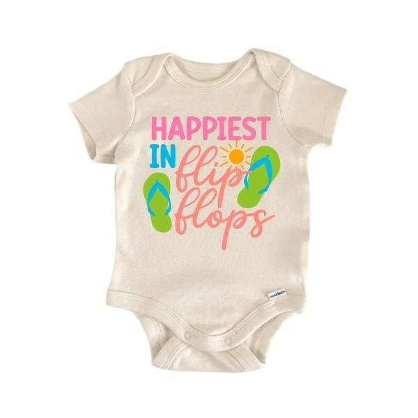slide 2 of 6, Happiest Flip Flops Summer - Baby Boy Girl Clothes Infant Bodysuit Funny Cute Blue - 0-3M