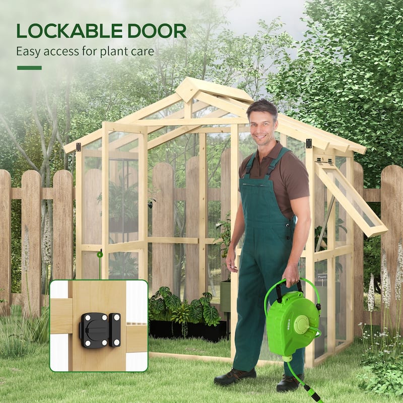 Outsunny 6.5' x 4' x 6.7' Walk-in Polycarbonate Greenhouse with Automatic Temperature Window and Lockable Door