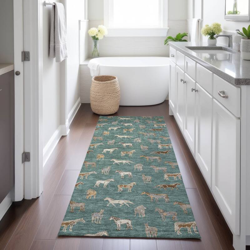 Machine Washable Indoor/ Outdoor Horses Chantille Rug