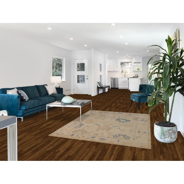 Vegetable Dye Oushak Turkish Rug Hand-Knotted Beige Wool Carpet - 5'0"x 6'7"