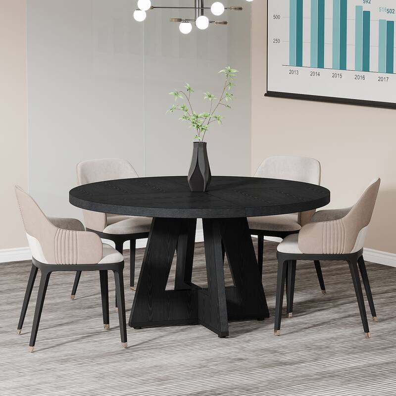 47-inch Round Conference Table for 4-6 People, Wooden Meeting Room Table