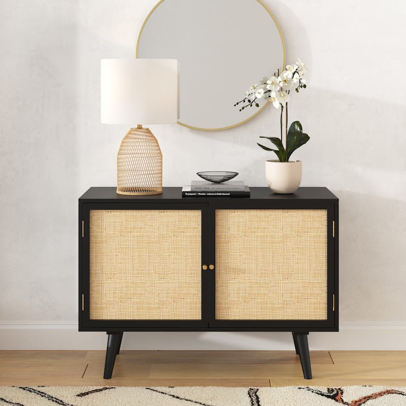Glenda Two-Door Solid Wood with Natural Cane Sideboard