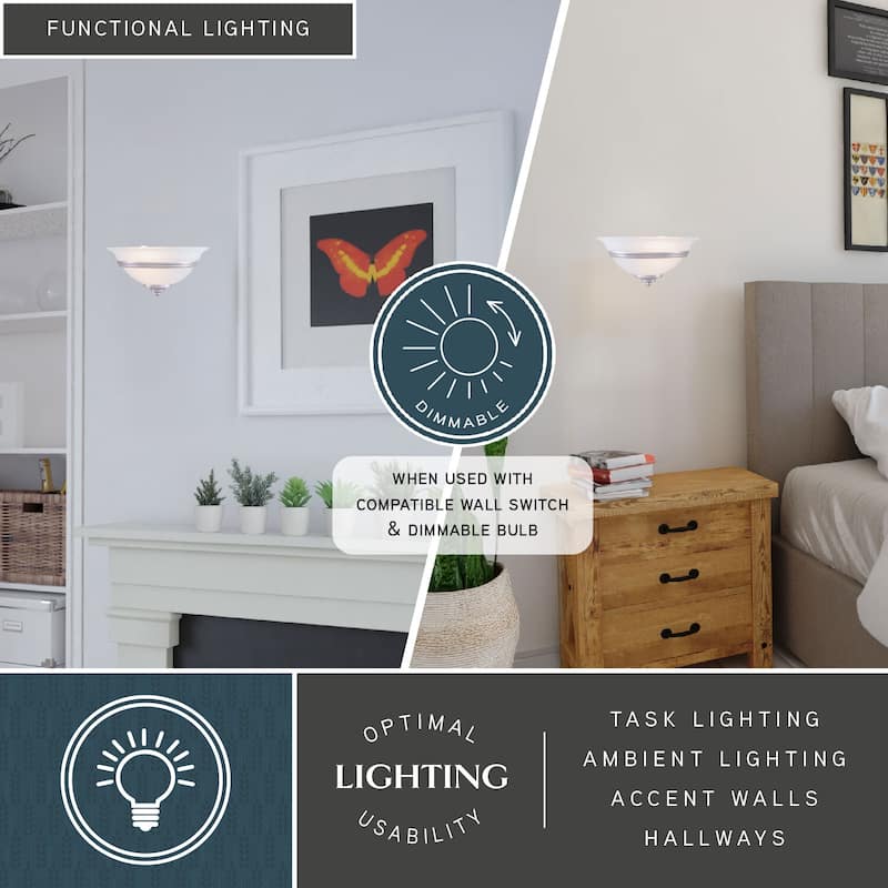 Wall Sconce 1 Light Brushed Nickel White Glass Shade Modern Farmhouse Lighting - 6