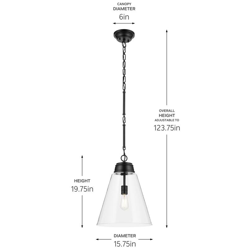 Kichler Lighting Marsailli 19.75" 1-Light Large Pendant with Clear Glass in Black - 15.75