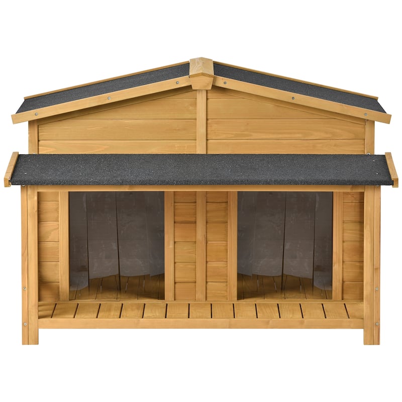 Outdoor Wooden Elevated Dog House Pet House with Porch, 2 Doors, Ventilated, Waterproof, Suitable for Small and Medium Dogs