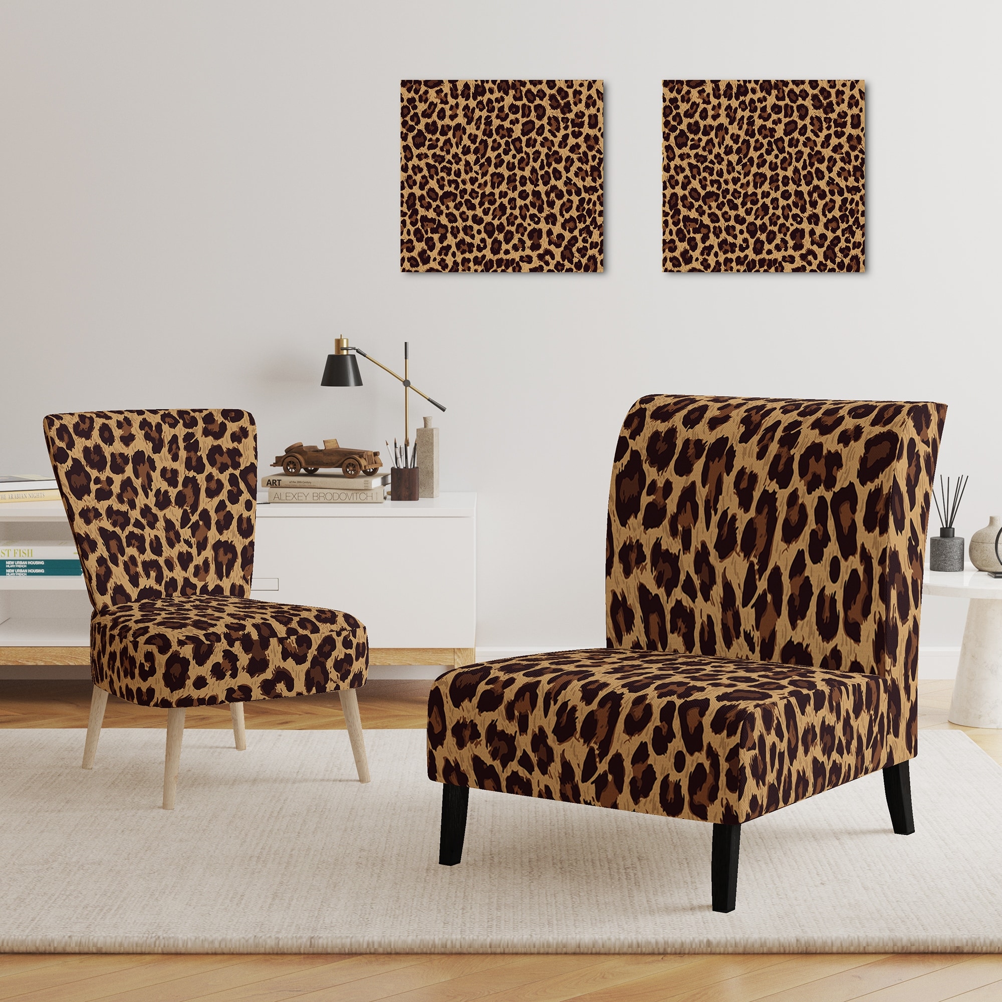 Brown Leopard Print Side Chair Velvet Upholstered Chair Leopard