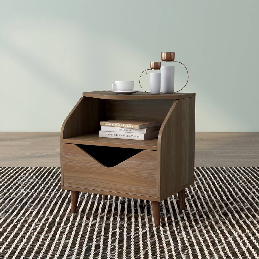 DH BASIC Mid-century Modern 20-inch 1-Shelf and 1-Drawer End Table by Denhour