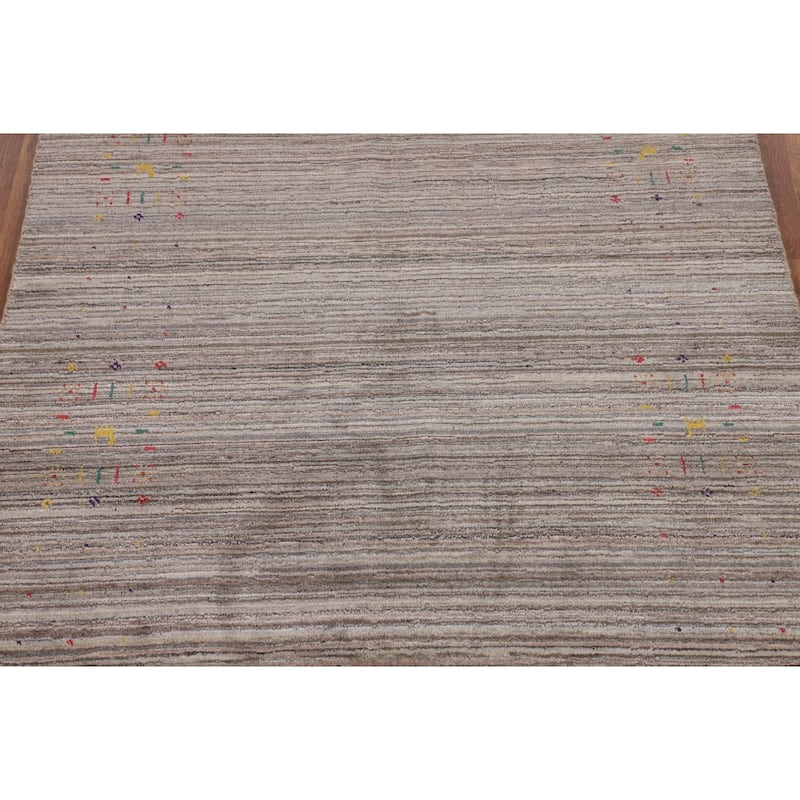 Earth Tone Gabbeh Oriental Area Rug Handmade Wool Carpet - 4'11" X 7'11"