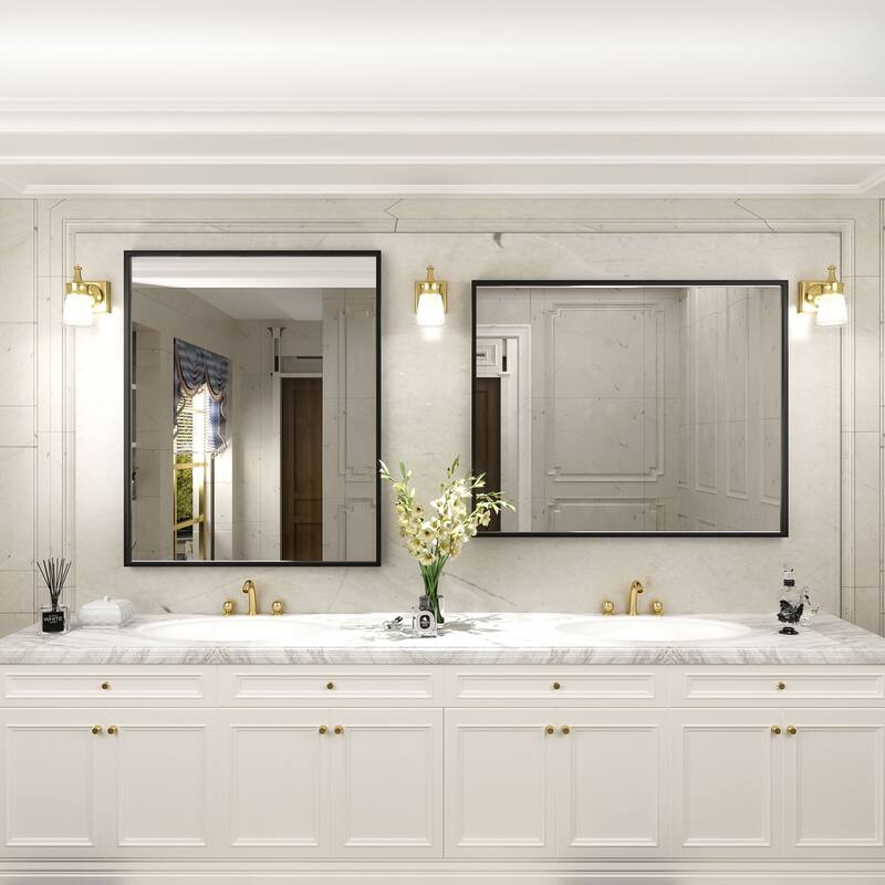 Aluminum Alloy Framed French Cleat Mounted Tempered Glass Wall Vanity Mirror