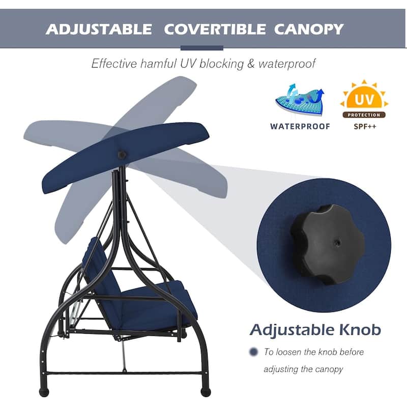 AECOJOY 3-Seat Outdoor Porch Swing w/ Canopy Outdoor Swing Bed